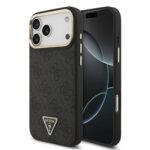Калъф от 
Guess PU Leather 4G Strass Triangle Logo Gold Frame MagSafe Case for iPhone 17 Pro Max Black